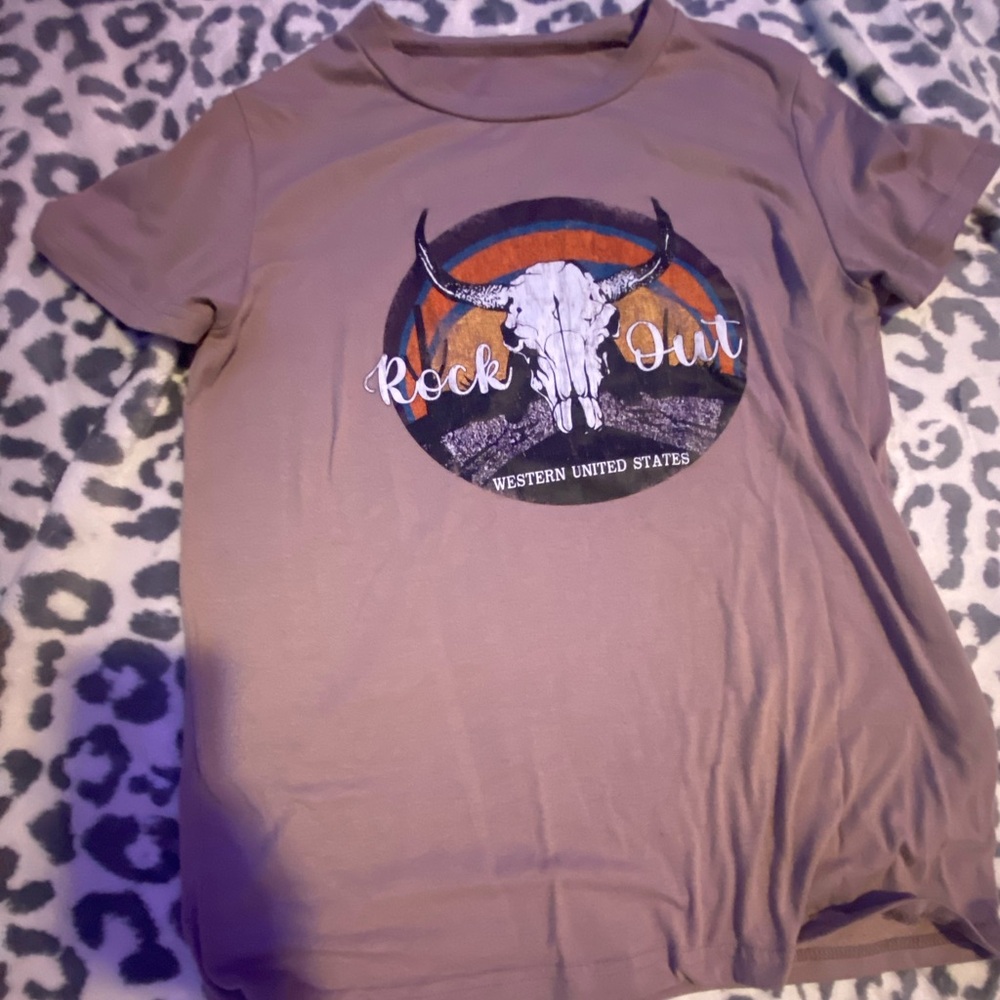 SHEIN Rock Out Graphic Tee - Tan